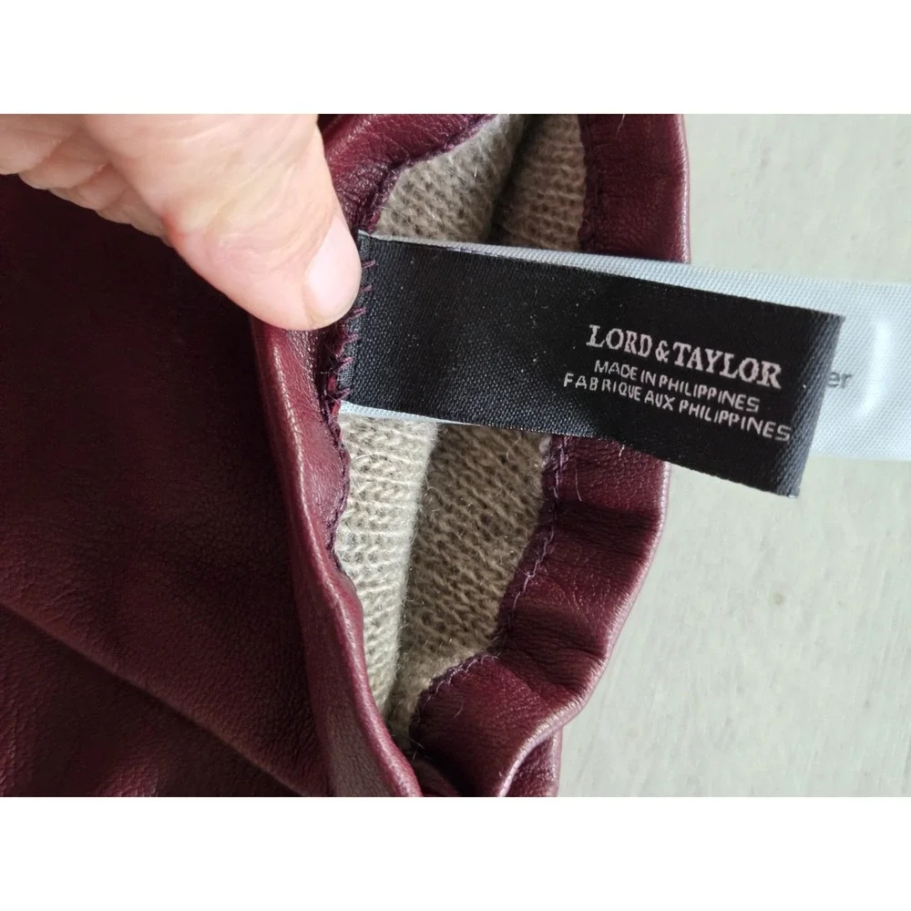 NWT Lord & Taylor Gloves Leather Cashmere Burgundy Sz 7.5 Gift Buttery Vtg 5288